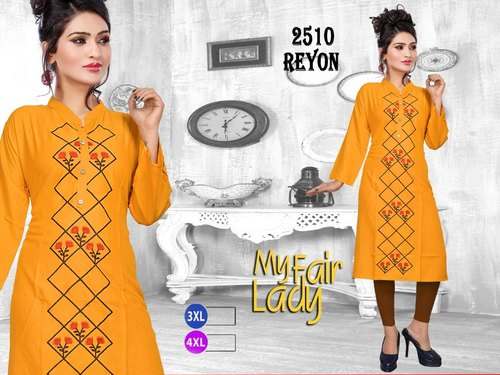 Rayon Stand Collar Neck Kurti  by Krishna Clothing