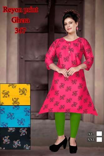 Regular wear Ghera Rayon Kurti by Krishna Clothing