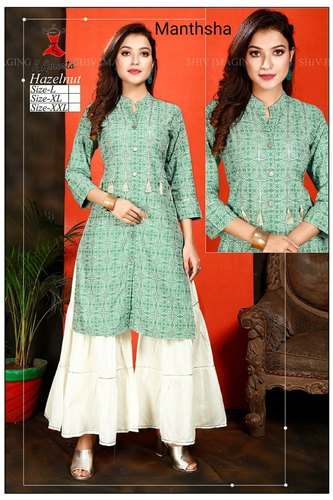 Pista Green Kurti with Sharara Pant  by manthsha creation