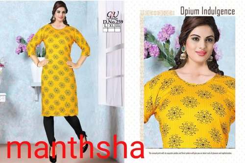 Regular Wear Printed Straight Kurti  by manthsha creation