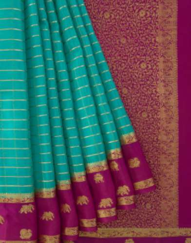 blue with pink border designer saree by Nalli
