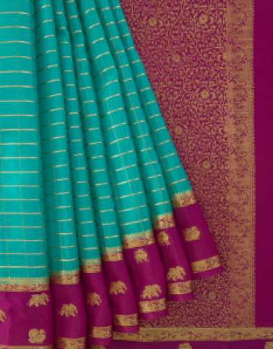 blue with pink border designer saree by Nalli