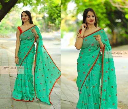 Cotton Embroidery work Saree