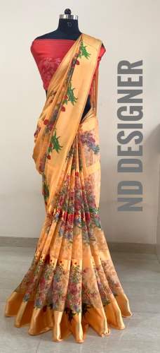 Georgette satin patta saree