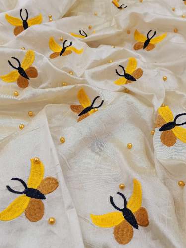 zarna silk saree with butterfly moti work