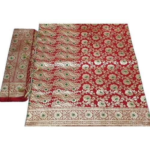 Satin Red Banarasi Saree by Rajdhani Saree Sadan