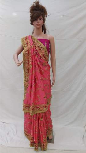 Designer Embroidered Pink Party wear saree by Yogi Sarees