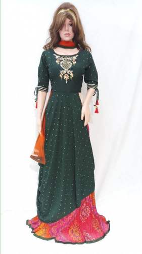 Fancy party wear Long Green Gown by Yogi Sarees
