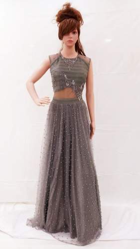 Party wear Grey Color Net Gown by Yogi Sarees