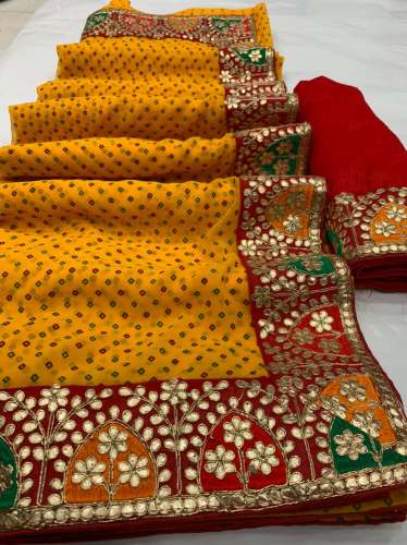 Fancy Bandhani Saree With Lace Border 