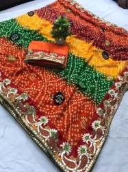 Stylish Multi Bandhej Gota Patti Saree
