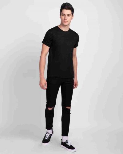 Black round neck t shirt by Ofit Fashion India LLP