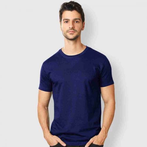 Navy Blue Round Neck T Shirts for Mens by Ofit Fashion India LLP