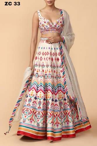 banglori satin lehenga with digital print by Dress Bazar