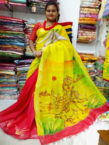 Linen Handprint Sarees by bananicraft textiles