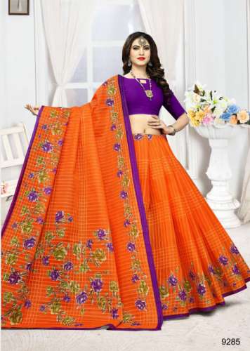 Daily wear Coton Orange Saree 9285 by SATYANAND TEX PVT LTD