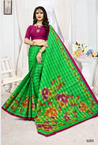 Green Cotton Printed Saree 9283 by SATYANAND TEX PVT LTD