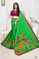 Green Cotton Printed Saree 9283