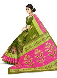 Pink and Green Cotton daily wear saree
