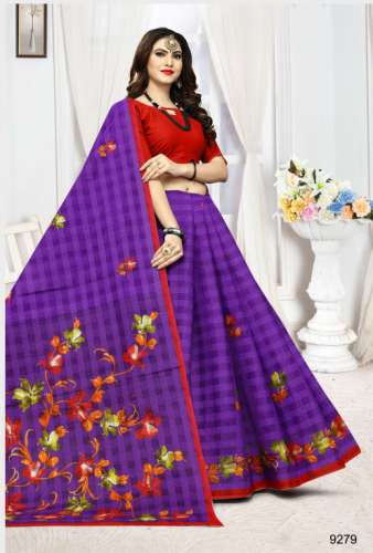 Purple Cotton printed Saree 9279 by SATYANAND TEX PVT LTD