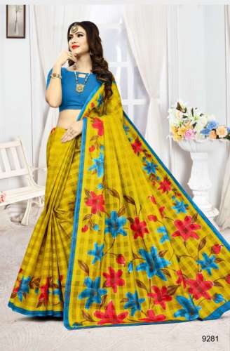 Yellow Cotton daily wear saree 9281 by SATYANAND TEX PVT LTD