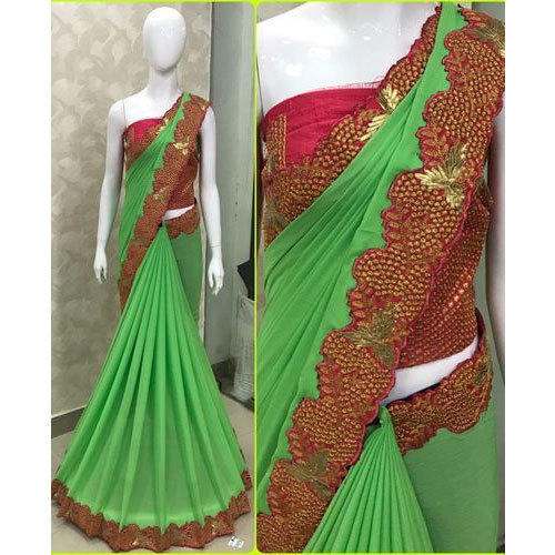 Georgette green saree by Fashion Ki Duniya
