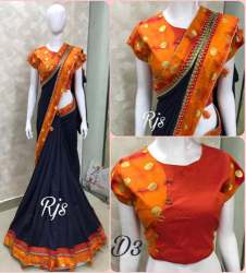 orange printed border saree