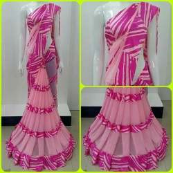 printed pink saree
