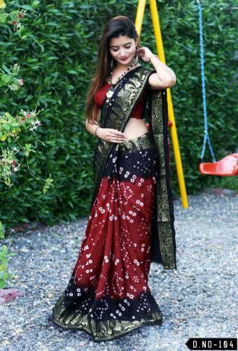 black with maroon bandhani saree by Great Vila