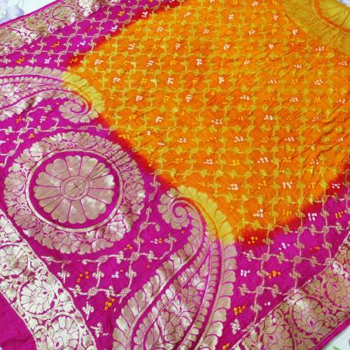 Art SIlk Pink and Orange duppata 