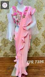 Designer Ruffle saree with work