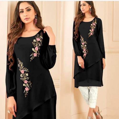 Shiny Designer Tunic with Cigarette Pants