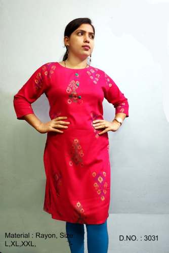 Fancy Printed Rayon Ladies Kurti