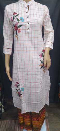 INDRANI  Embroidery white  Women Kurti Plazo Set