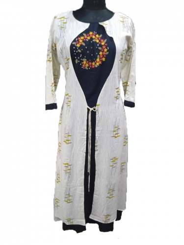 Rayon White Printed Gown