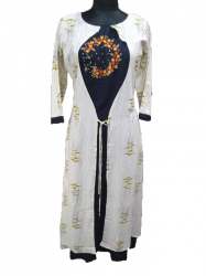 Rayon White Printed Gown