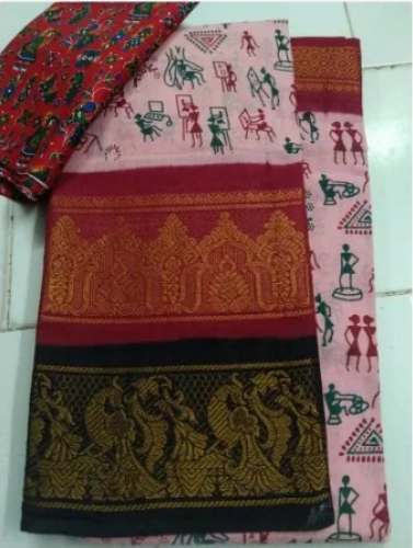 block printed sungudi saree for women  by Happy Garments