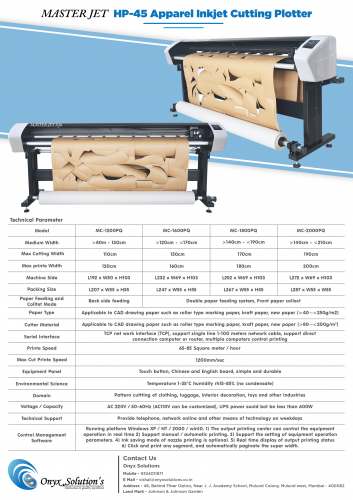 MASTER JET APPAREL INKJET CUTTING PLOTTER  by Onyx Solutions