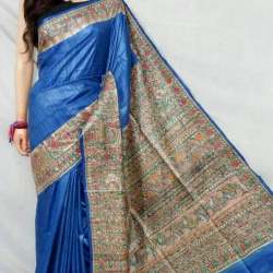 Fancy Designer Hand Painting Tussar Saree 