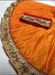 Chiffon saree with silk lace border
