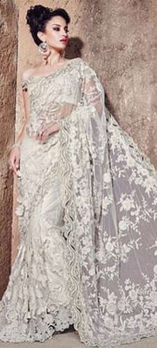 Designer Off white Net Party wear Saree by T Mangharam