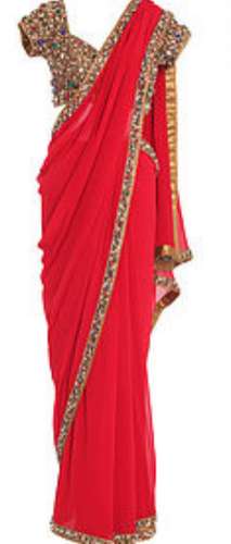 Party wear Red Plain saree by T Mangharam