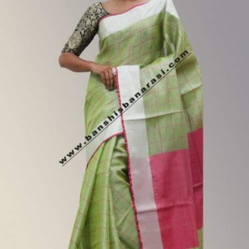 Plain Ligh green Linen Saree by Bansi s Banarasi