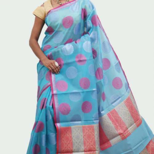 Sky Blue Cotton Stylish saree by Bansi s Banarasi