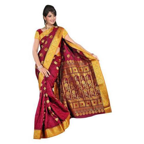 Maroon Bridal Wear Pure Silk Saree