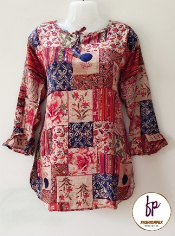 Bell Sleeve Printed Rayon  Tops