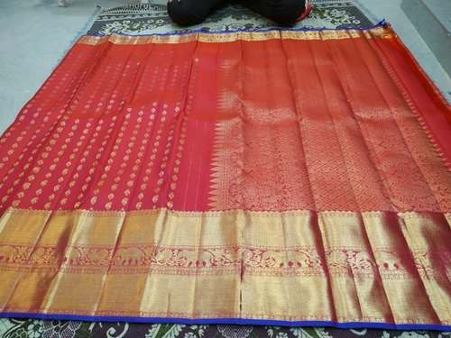 Gold Zari Print Silk Saree by KP Silks