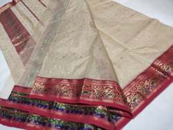 Fancy Cream color Katan Silk Saree