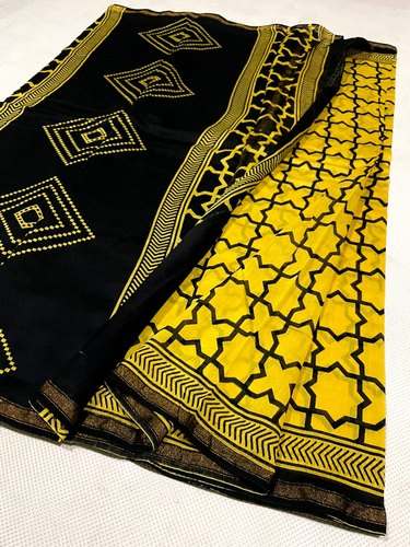 Indian Block Printed Chanderi Cotton Saree 