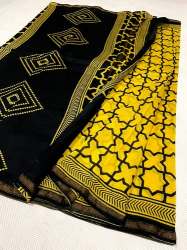 Indian Block Printed Chanderi Cotton Saree 